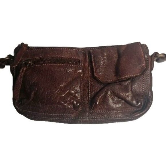 Soft Leather FREE PEOPLE Wade Brown Leather Sling Crossbody Bag Grommets - Picture 8 of 13